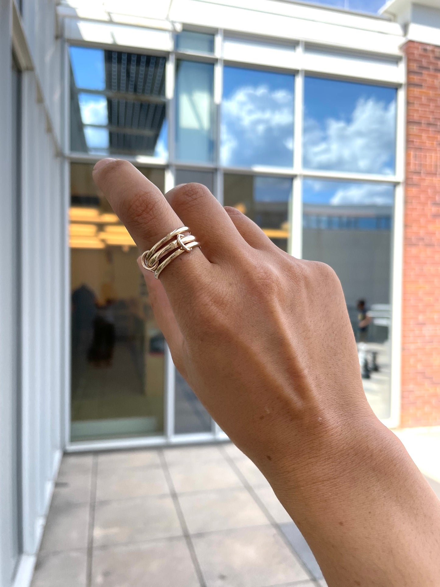 14KGF Gold Connected Ring: Chunky Statement Jewelry (R6)