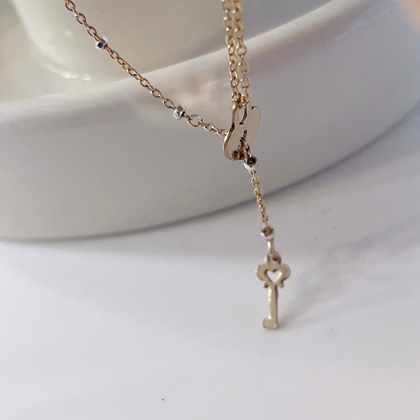14KGF Gold Heart Lock and Key Bracelet 14K Gold-Filled with 14K Solid Gold Dainty Bracelet Double Strand Bracelet Everyday Bracelet 14K 1/20