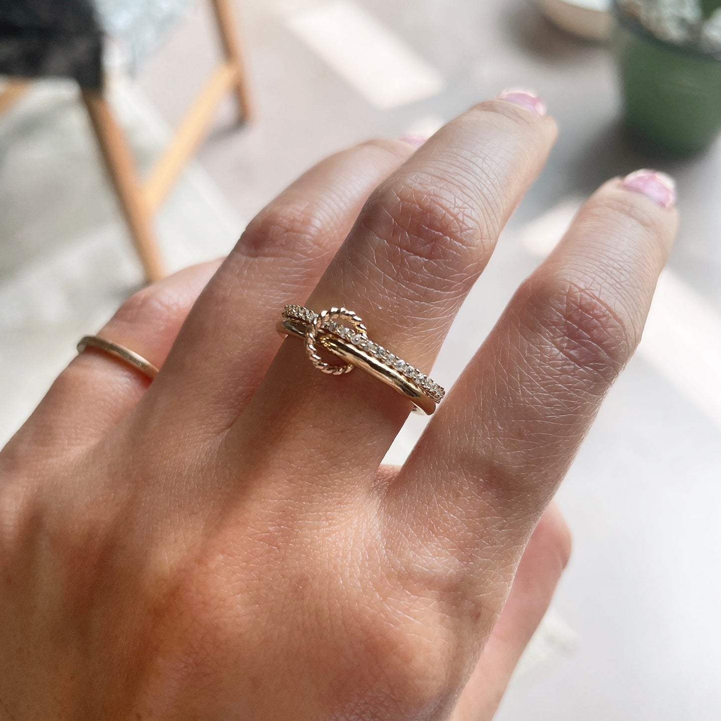 14KGF Gold Interlocking Ring Set: Eternity Statement Band (R55)