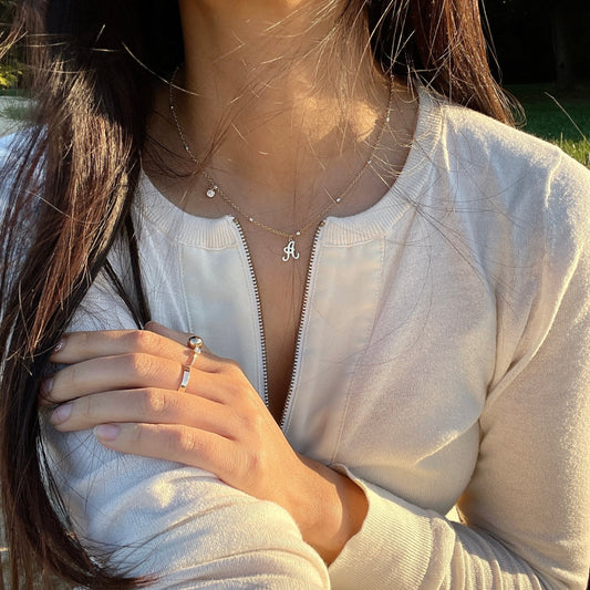 14K Gold Filled Initial Necklace: Personalized Birthstone Charm