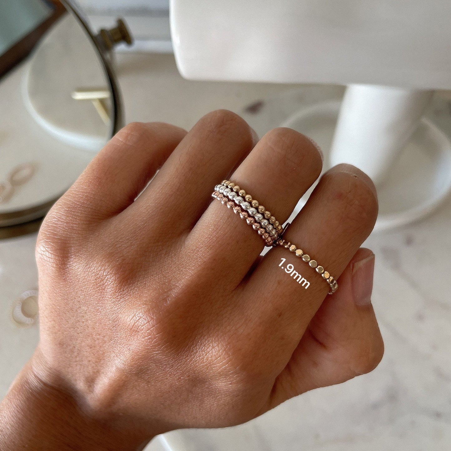 Tricolor 14KGF Ring Set: Gold, Rose Gold, Sterling Silver