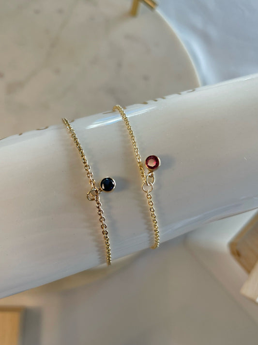 14K Goldfilled Sapphire Garnet Dangle Bracelet