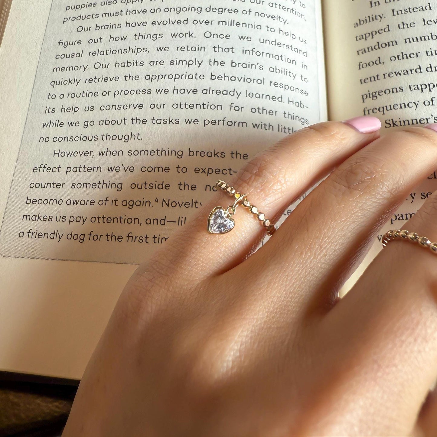 Belief Diamond Collection - Heart Lab Diamond Ring: Dainty Gold Filled Beaded Band Minimal Diamond Promise Ring