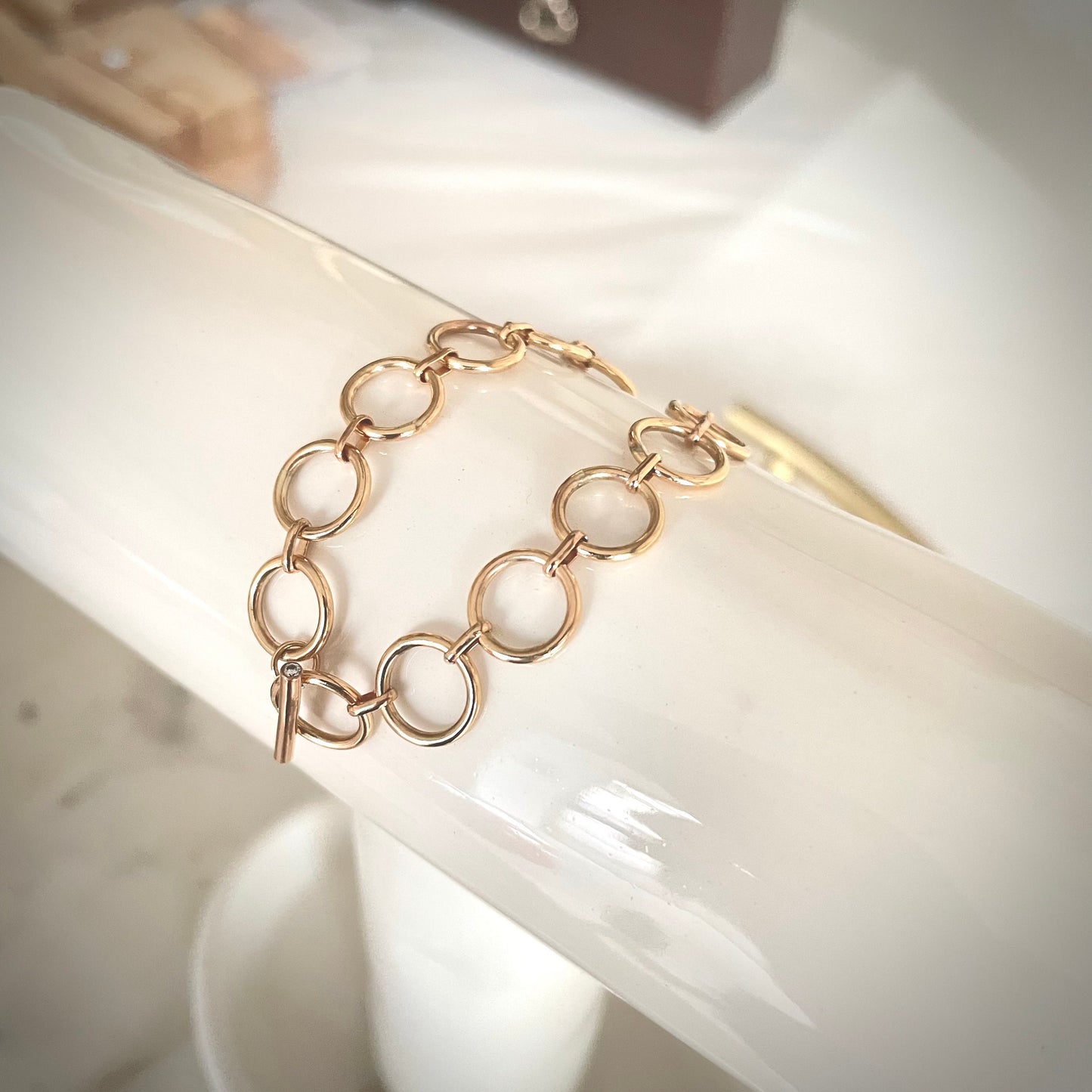 14K Gold Filled Circle Link Bracelet, Handmade Chunky Chain