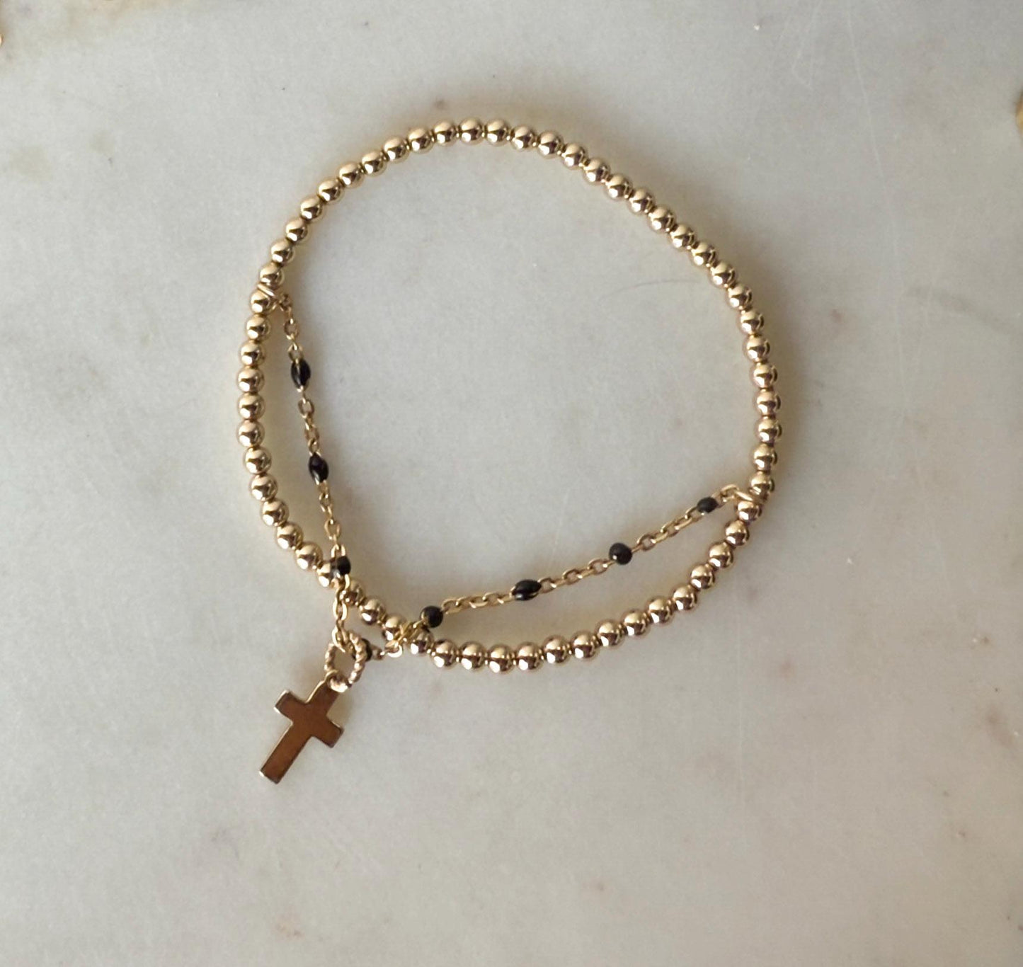 14KGF Dual Chain 3mm Gold Filled Beaded Bracelet | Easy Layered Look with Dainty Key Charm | Gold Filled Enameled Chain (B10, B11, B12)