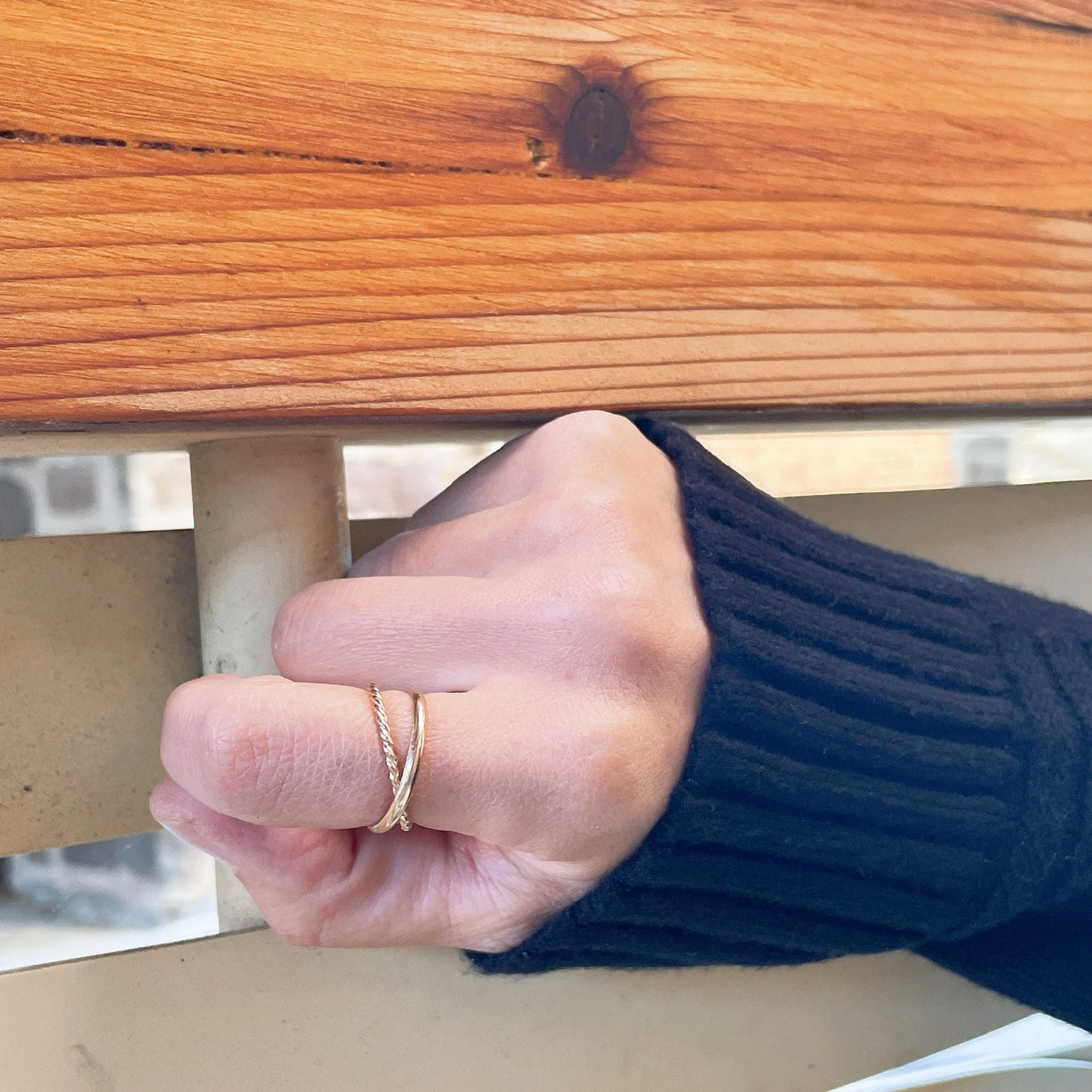 14KGF Gold Crossing Ring, Gold Statement Ring, Gold Interlocking Ring, Rolling Ring, Minimalist Ring, Gold Ring Set, 1/20 14K with 14k Gold