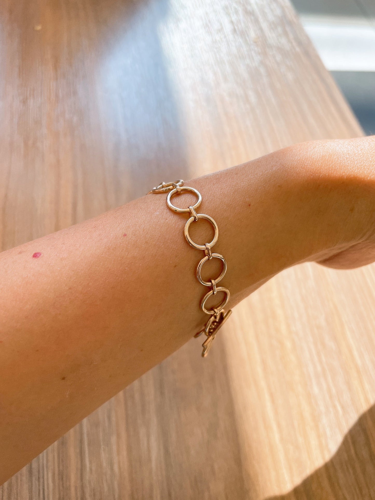 14K Gold Filled Circle Link Bracelet, Handmade Chunky Chain