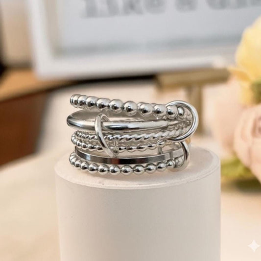 14KGF Multi-Link Ring Set: All in 925 Sterling Silver Stacking Rings (R8S)