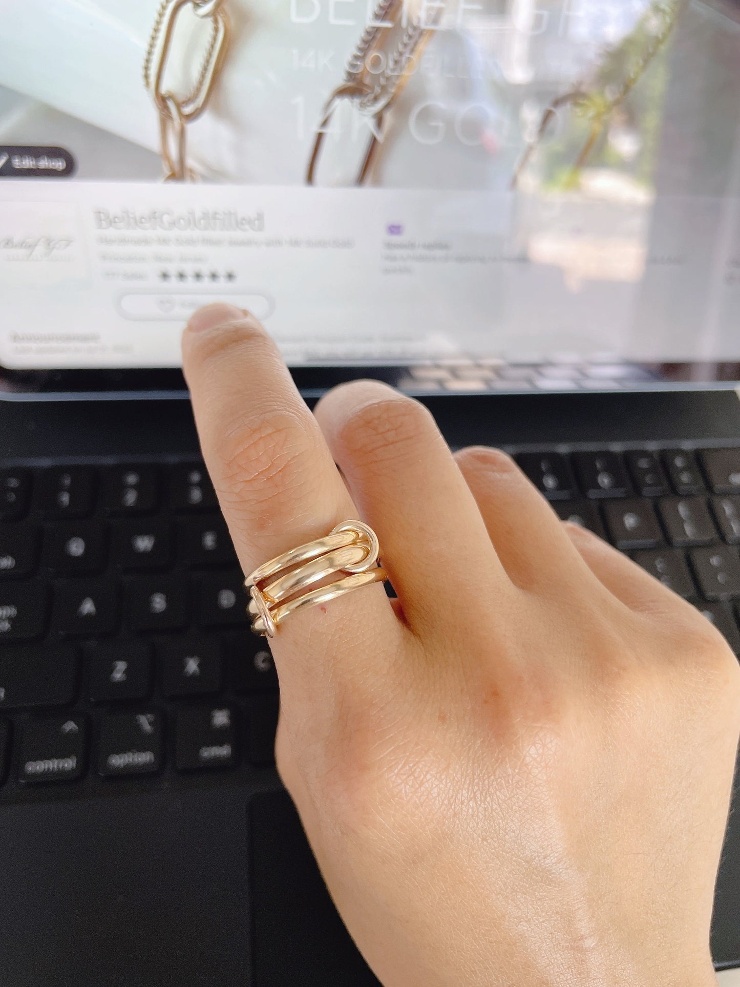 14KGF Gold Connected Ring: Chunky Statement Jewelry (R6)