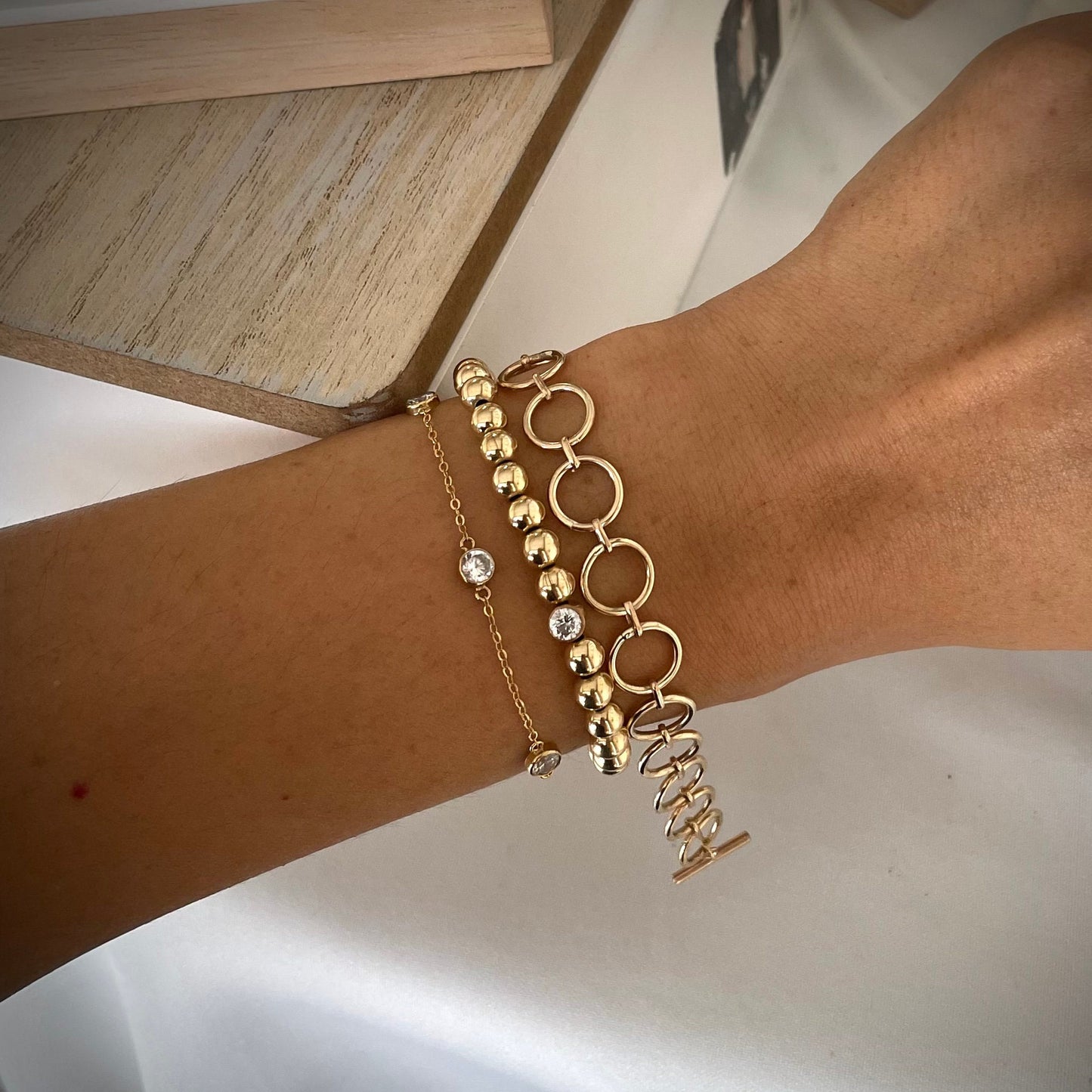 14K Gold Filled Circle Link Bracelet, Handmade Chunky Chain