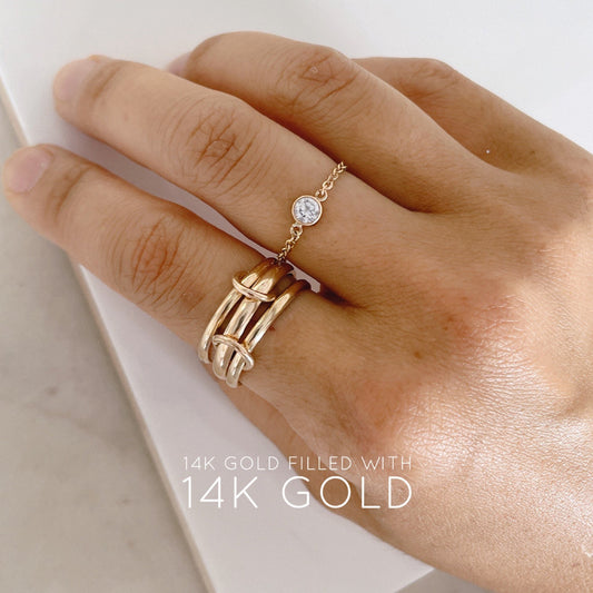 14KGF Gold Connected Ring: Chunky Statement Jewelry (R6)