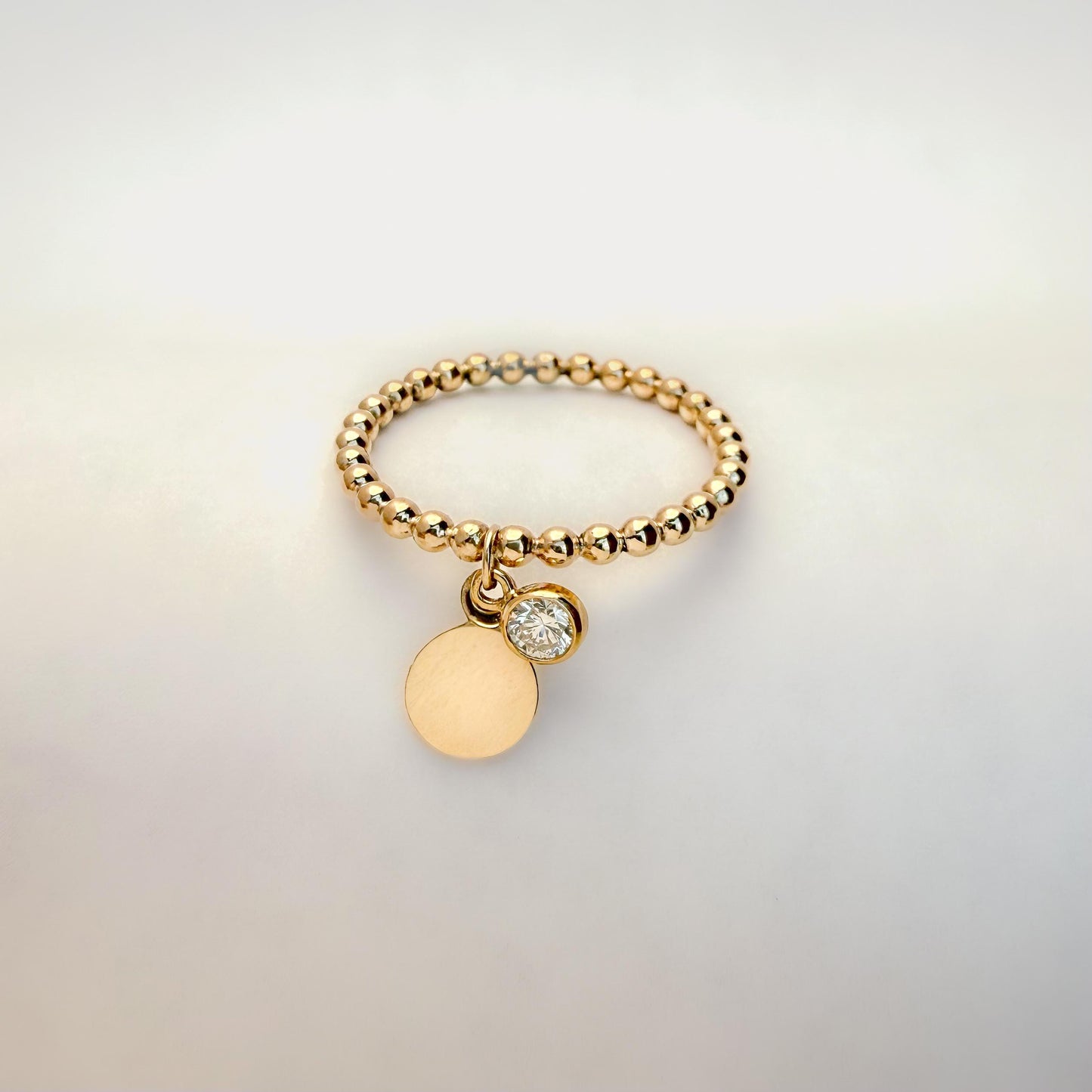 Belief Diamond Collection - 14K Gold-Filled Lab Diamond Dangle Ring: Dainty Beaded Band