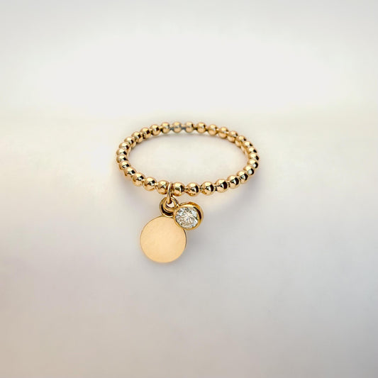 Belief Diamond Collection - 14K Gold-Filled Lab Diamond Dangle Ring: Dainty Beaded Band