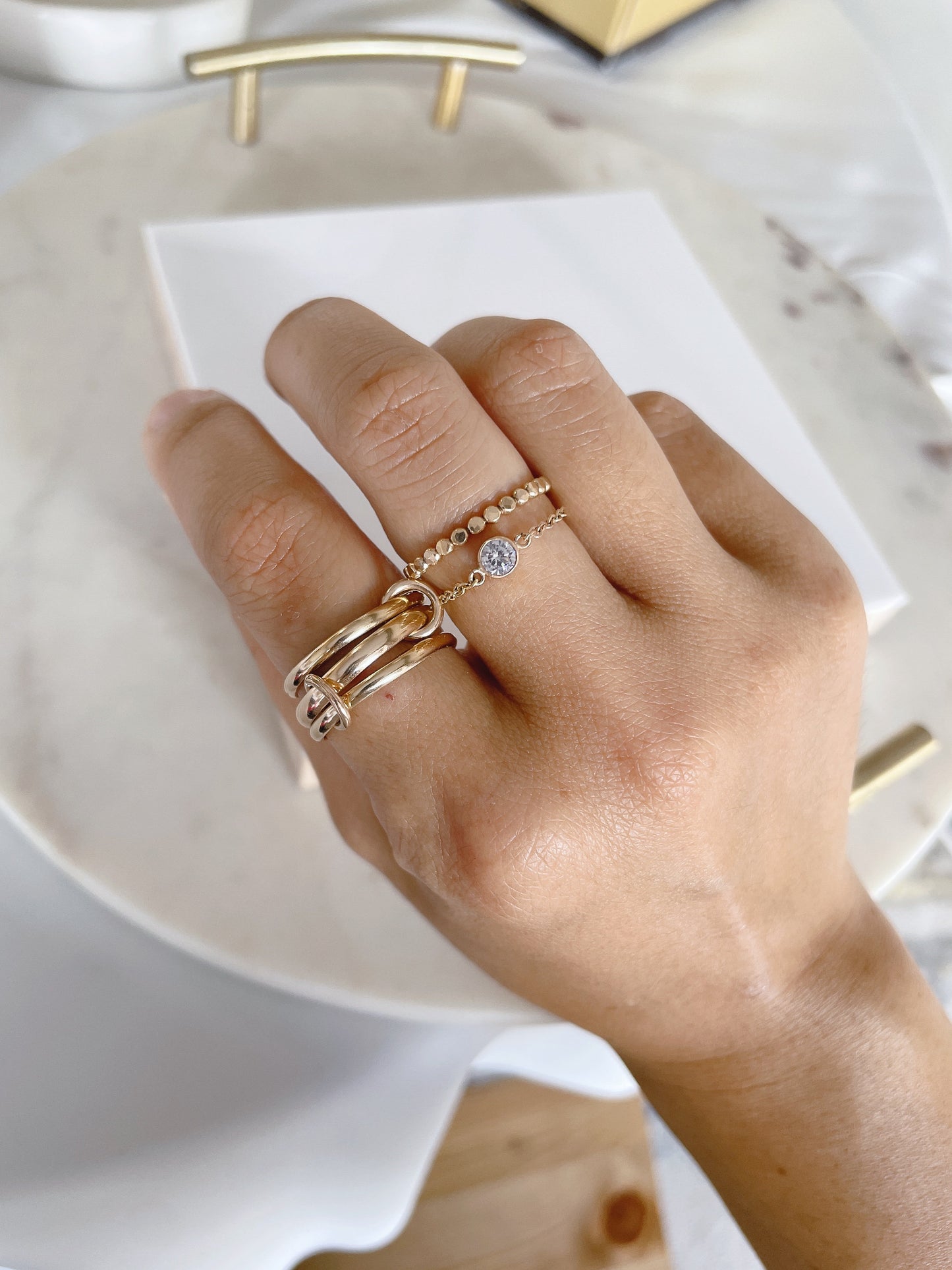 14KGF Gold Connected Ring: Chunky Statement Jewelry (R6)