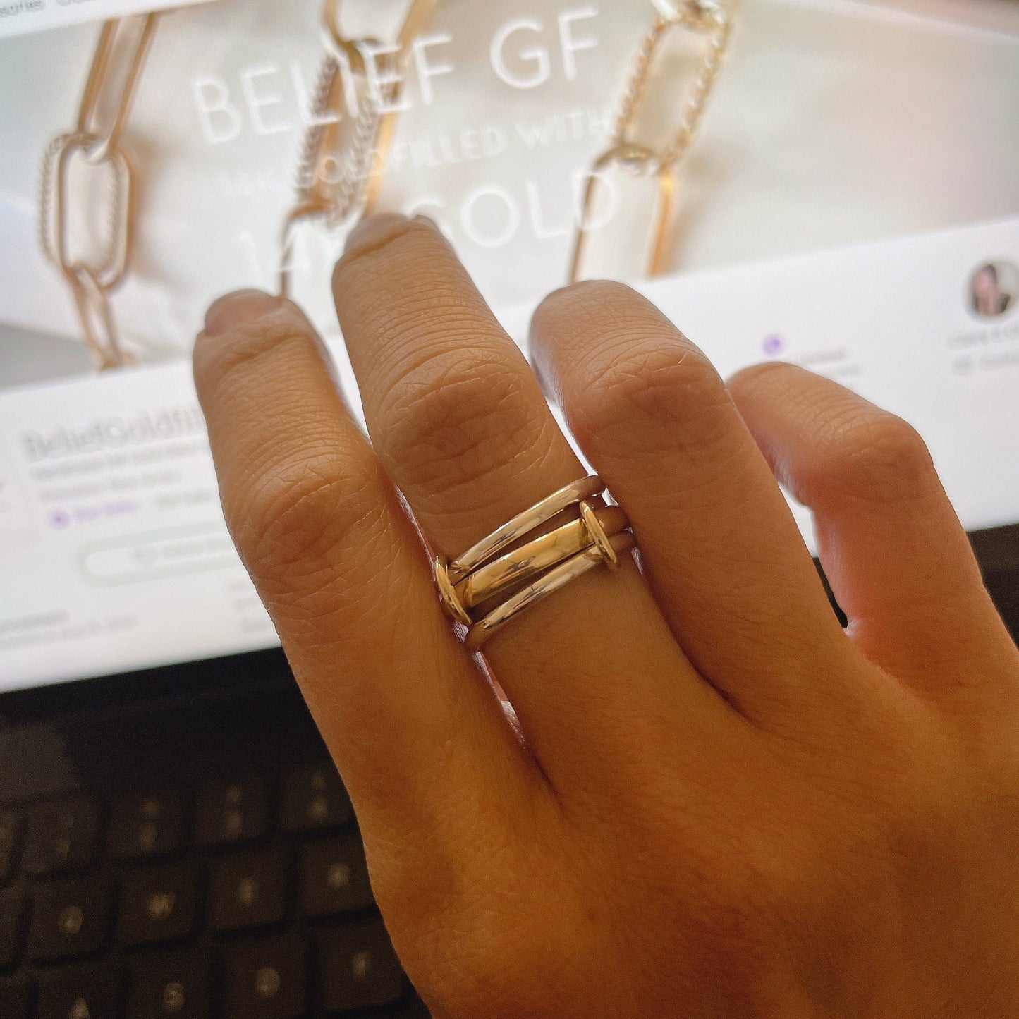 Two-Tone Connected Rings: 14KGF Gold and Sterling Silver Stacking Ring (R2S1)