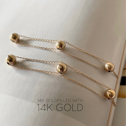 14KGF Golden Ball Drop Earring with Three Golden Pearls Soldered with 14k solid gold 1/20 14K