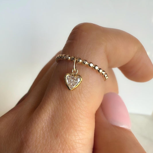 Belief Diamond Collection - Heart Lab Diamond Ring: Dainty Gold Filled Beaded Band Minimal Diamond Promise Ring