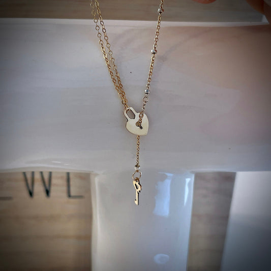 14KGF Gold Heart Lock and Key Bracelet 14K Gold-Filled with 14K Solid Gold Dainty Bracelet Double Strand Bracelet Everyday Bracelet 14K 1/20
