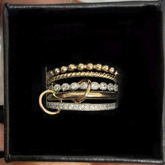 14KGF Gold  Eternity Multi Link Connected Ring, Two Tone Connected Rings (R51)