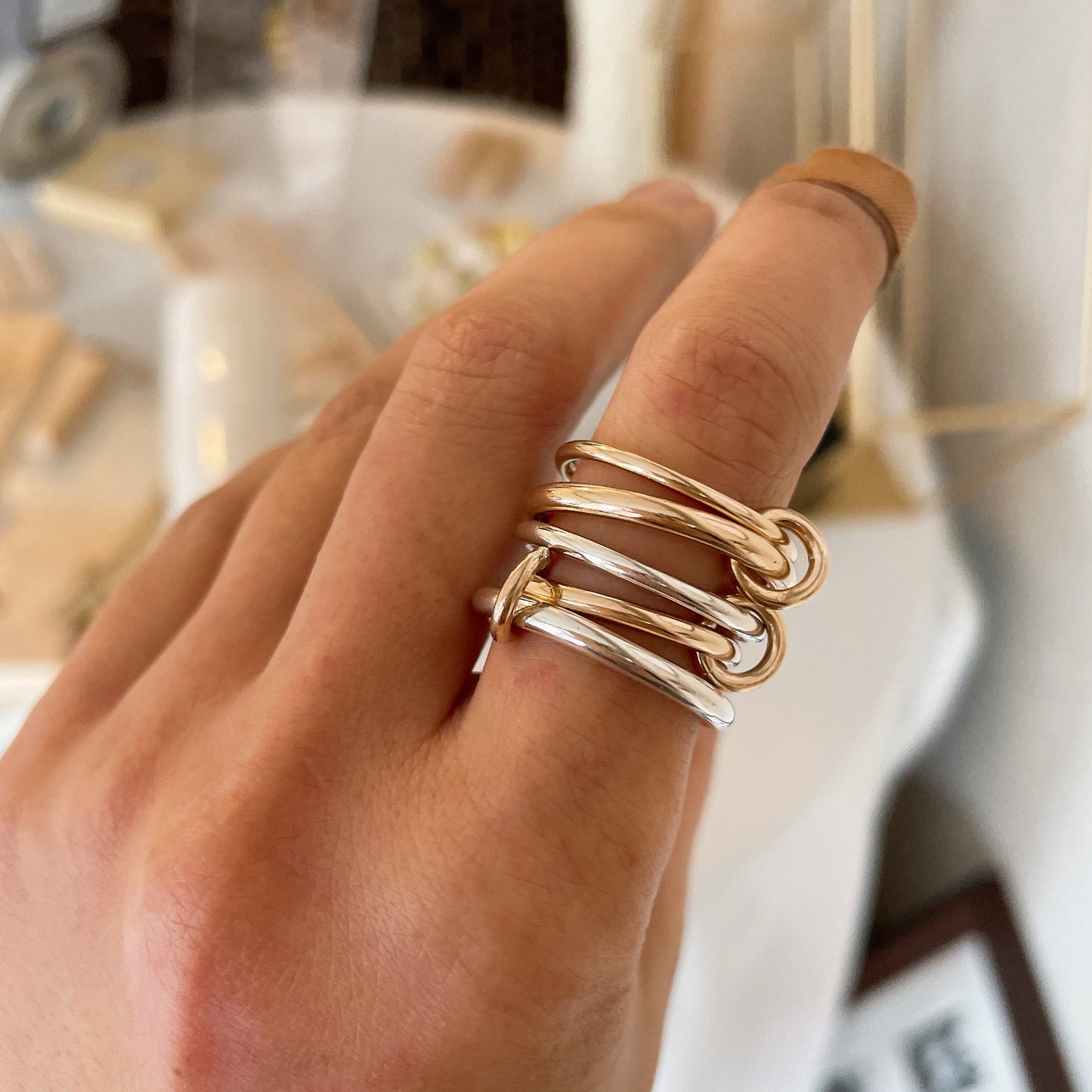 14KGF Double Heavy Fit Gold & Silver Ring | 14KGF Layered Link Statement Ring – Mixed Metal Geometry and unapologetically bold (R14)