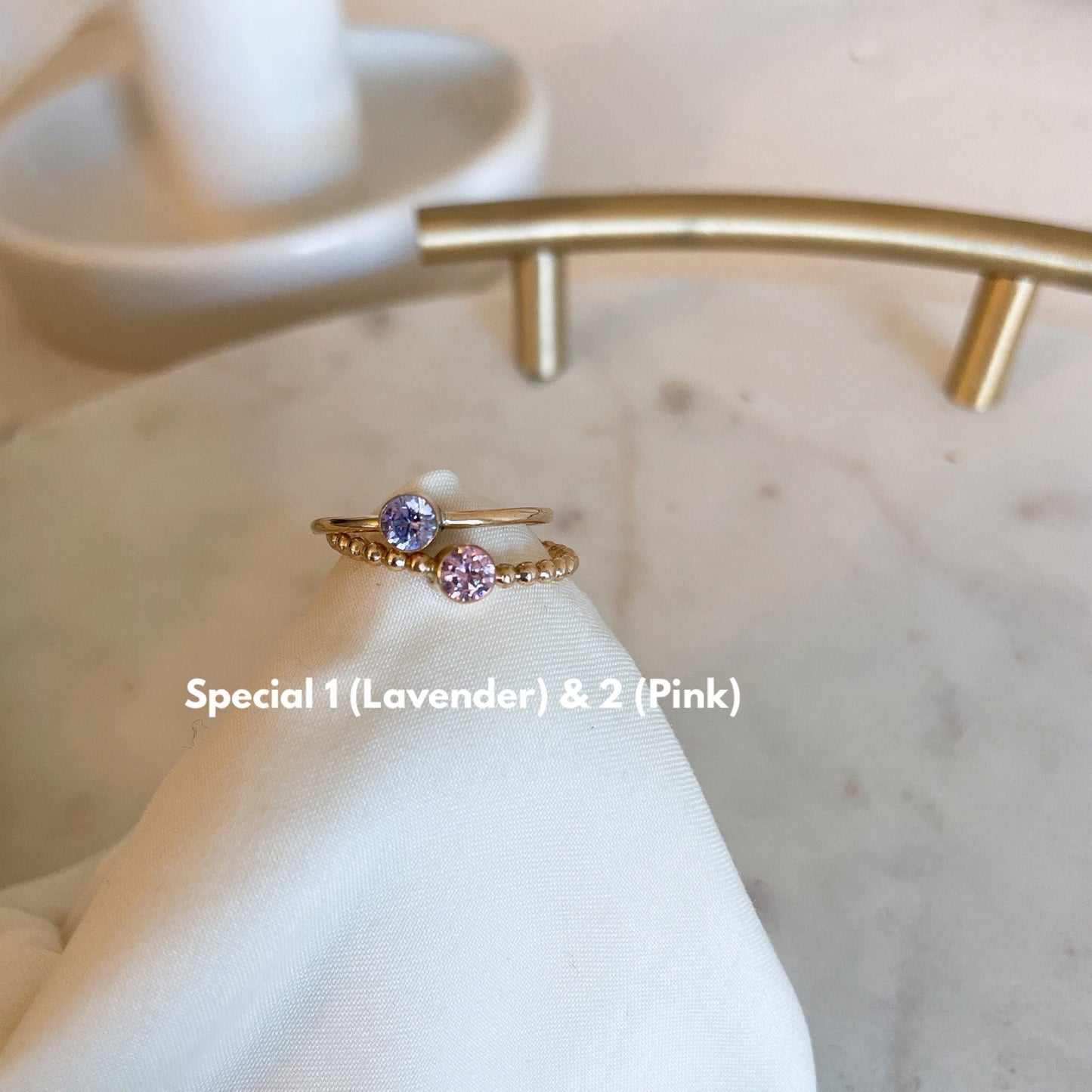 14KGF Bezel Birthstone Ring: Handmade Gold Stacking Ring