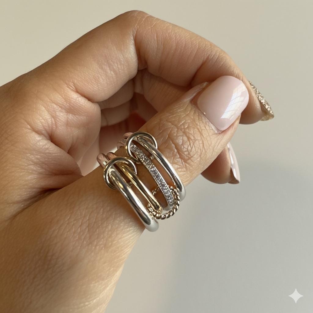 14KGF Gold  Eternity Multi Link Connected Ring, Two Tone Connected Rings (R50)