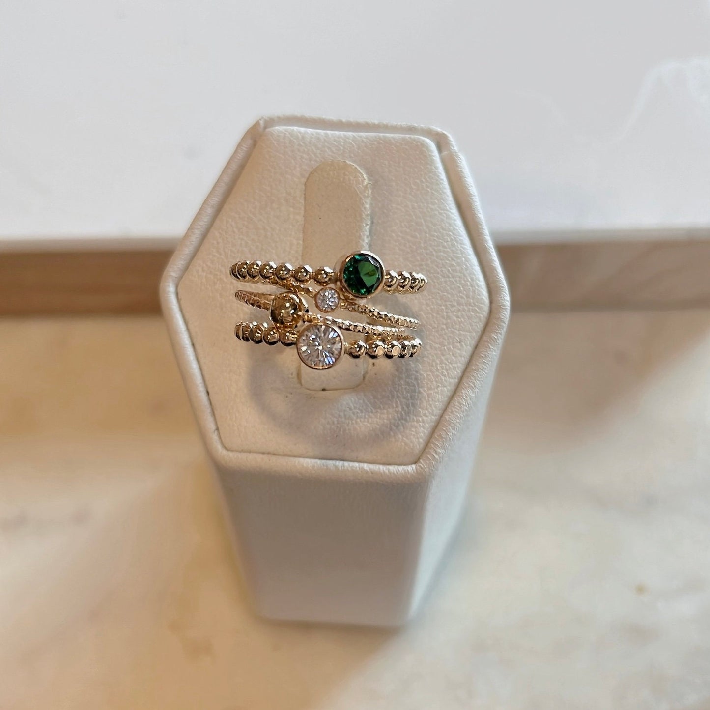 14K Gold Filled Ring Set: Garnet, Emerald, CZ Stackable Rings