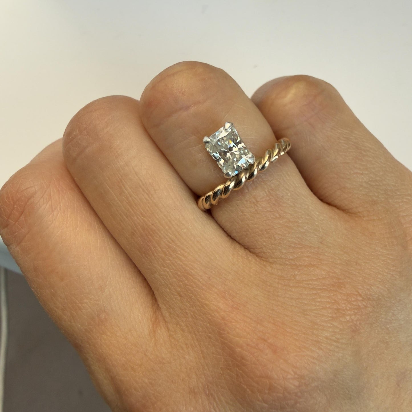 1 Carat Radiant Moissanite Ring, 2.6mm Twisted Gold Filled Rope Band Ring, Minimalist Moissanite Solitaire Engagement Ring
