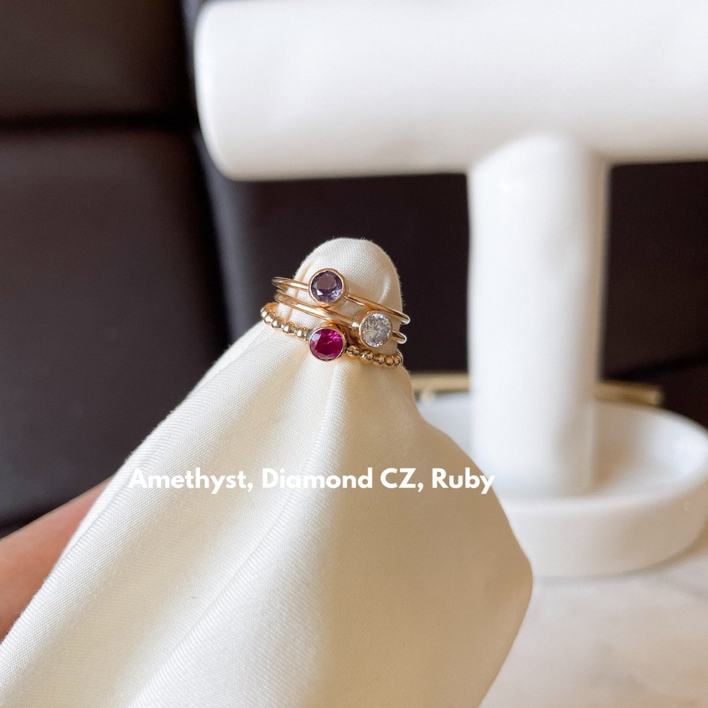 14K Gold Filled Birthstone Ring: 4mm Bezel Stacking Ring