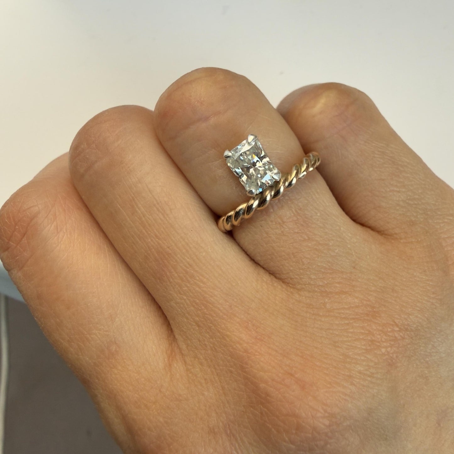 1 Carat Radiant Moissanite Ring, 2.6mm Twisted Gold Filled Rope Band Ring, Minimalist Moissanite Solitaire Engagement Ring
