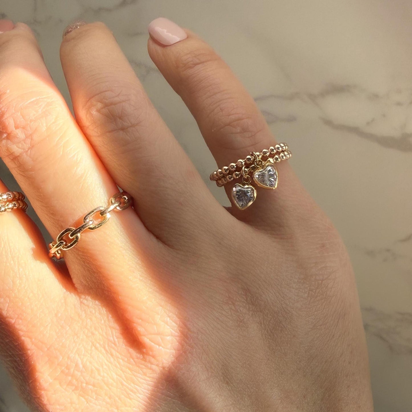 Belief Diamond Collection - Heart Lab Diamond Ring: Dainty Gold Filled Beaded Band Minimal Diamond Promise Ring
