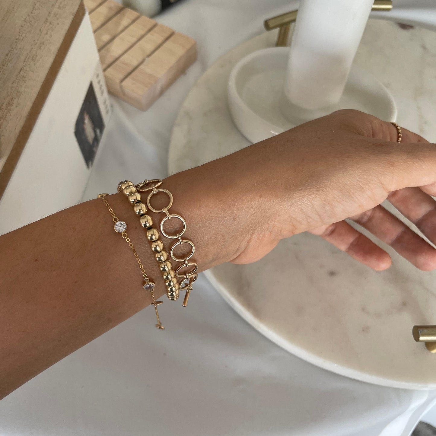 14K Gold Filled Circle Link Bracelet, Handmade Chunky Chain