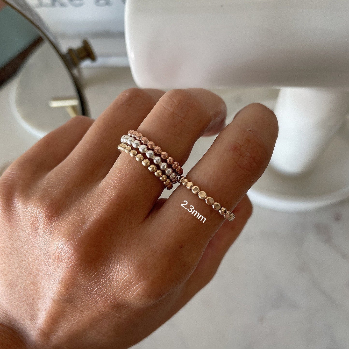 Tricolor 14KGF Ring Set: Gold, Rose Gold, Sterling Silver