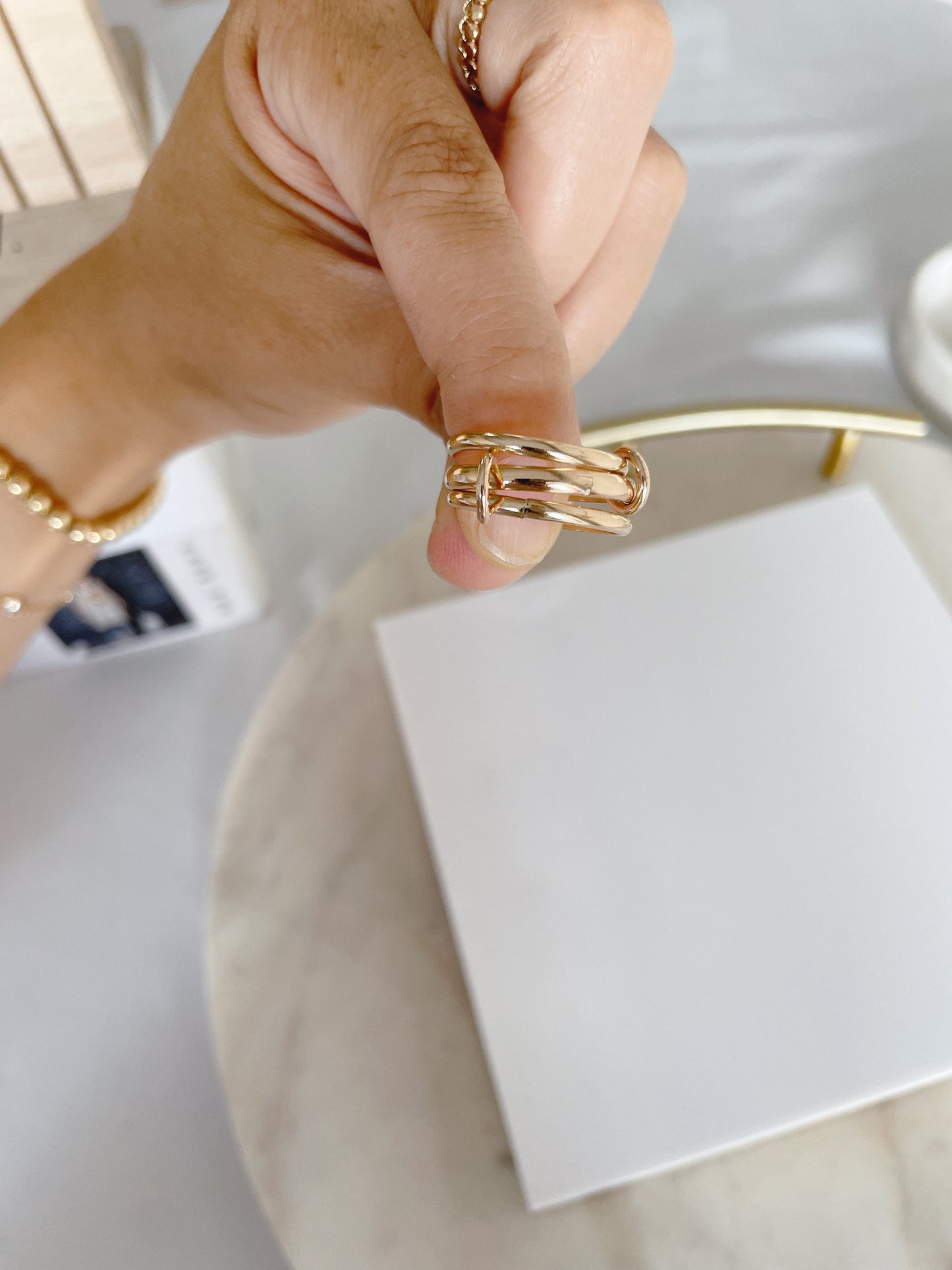 14KGF Gold Connected Ring: Chunky Statement Jewelry (R6)