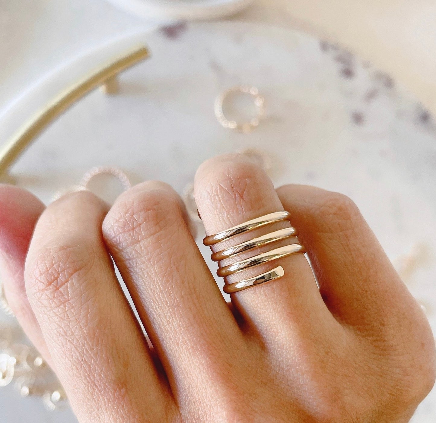 14KGF Rose Gold Coil Ring: Spiral Wrap Style