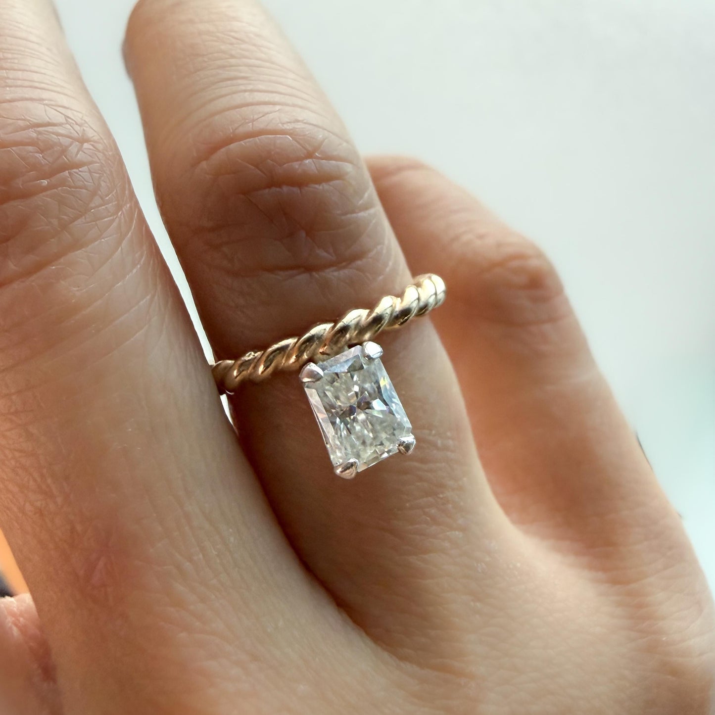 1 Carat Radiant Moissanite Ring, 2.6mm Twisted Gold Filled Rope Band Ring, Minimalist Moissanite Solitaire Engagement Ring