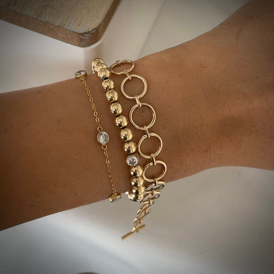 14K Gold Filled Circle Link Bracelet, Handmade Chunky Chain