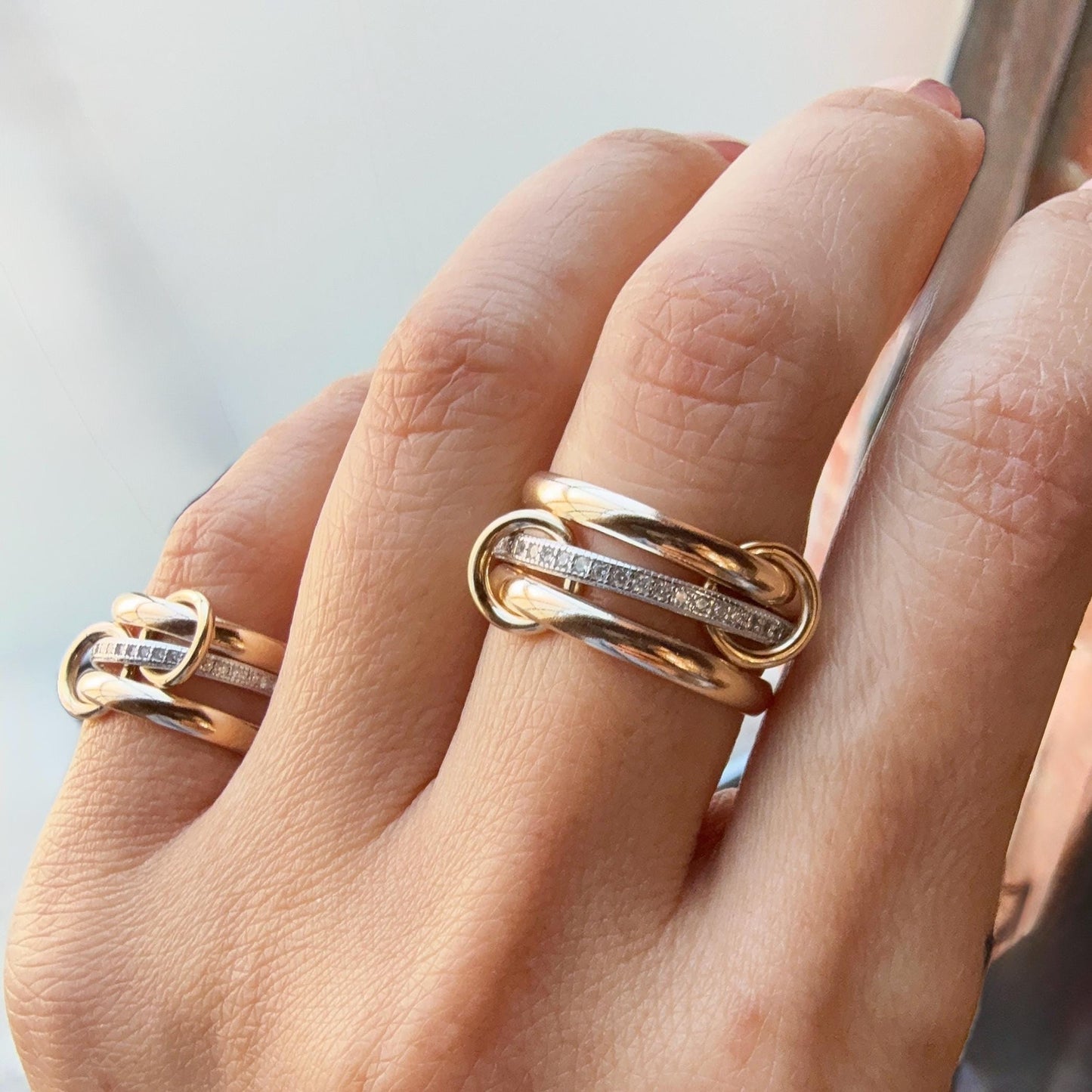 14KGF Gold Filled Interlocking Ring Set: Sterling Silver Eternity Band (R1)