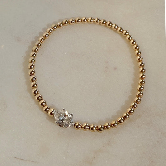 Belief Diamond Collection - 14K Gold Filled Lab Diamond Bracelet: Beaded Solitaire, D-E VVS