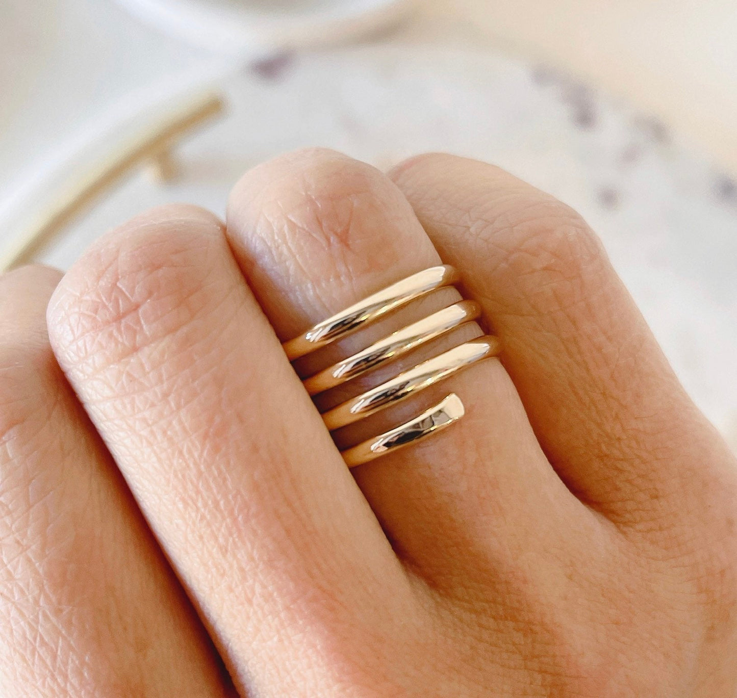 14KGF Rose Gold Coil Ring: Spiral Wrap Style