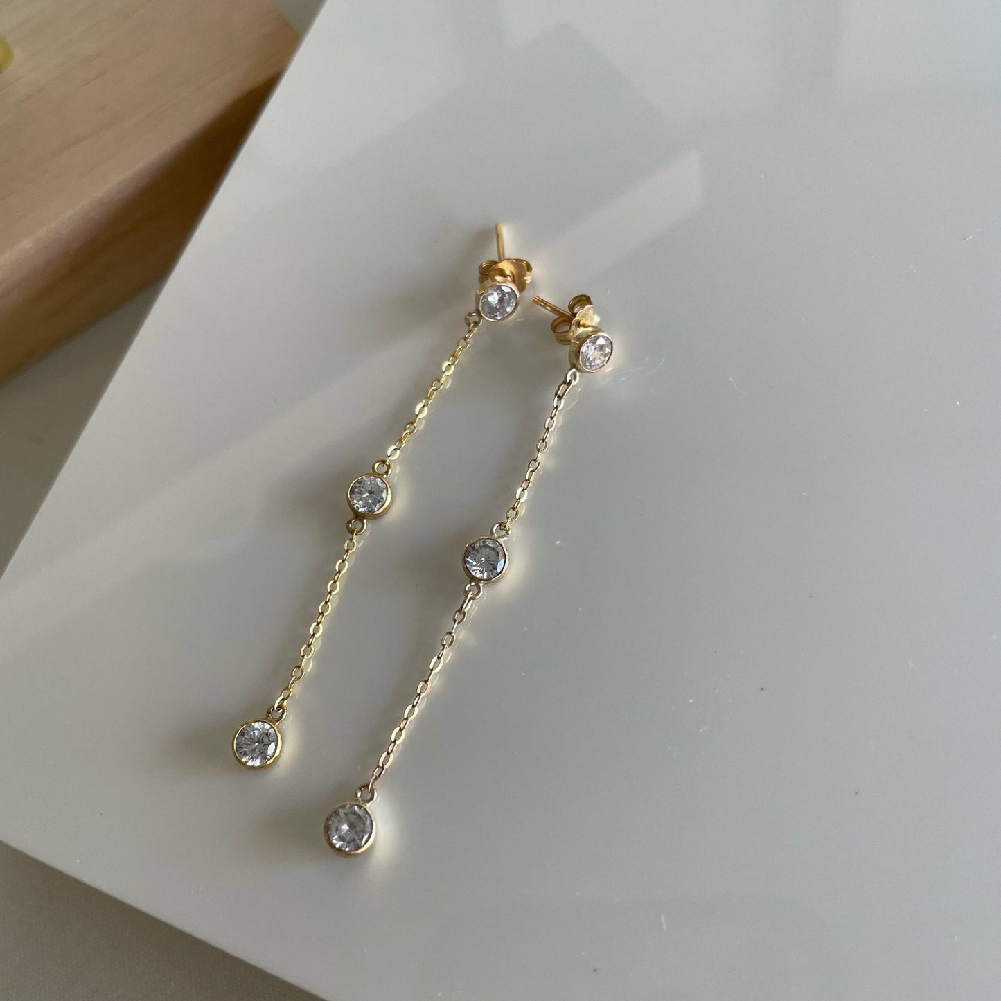 14KGF Diamond CZ Drop Earrings: Gold Bridal Jewelry
