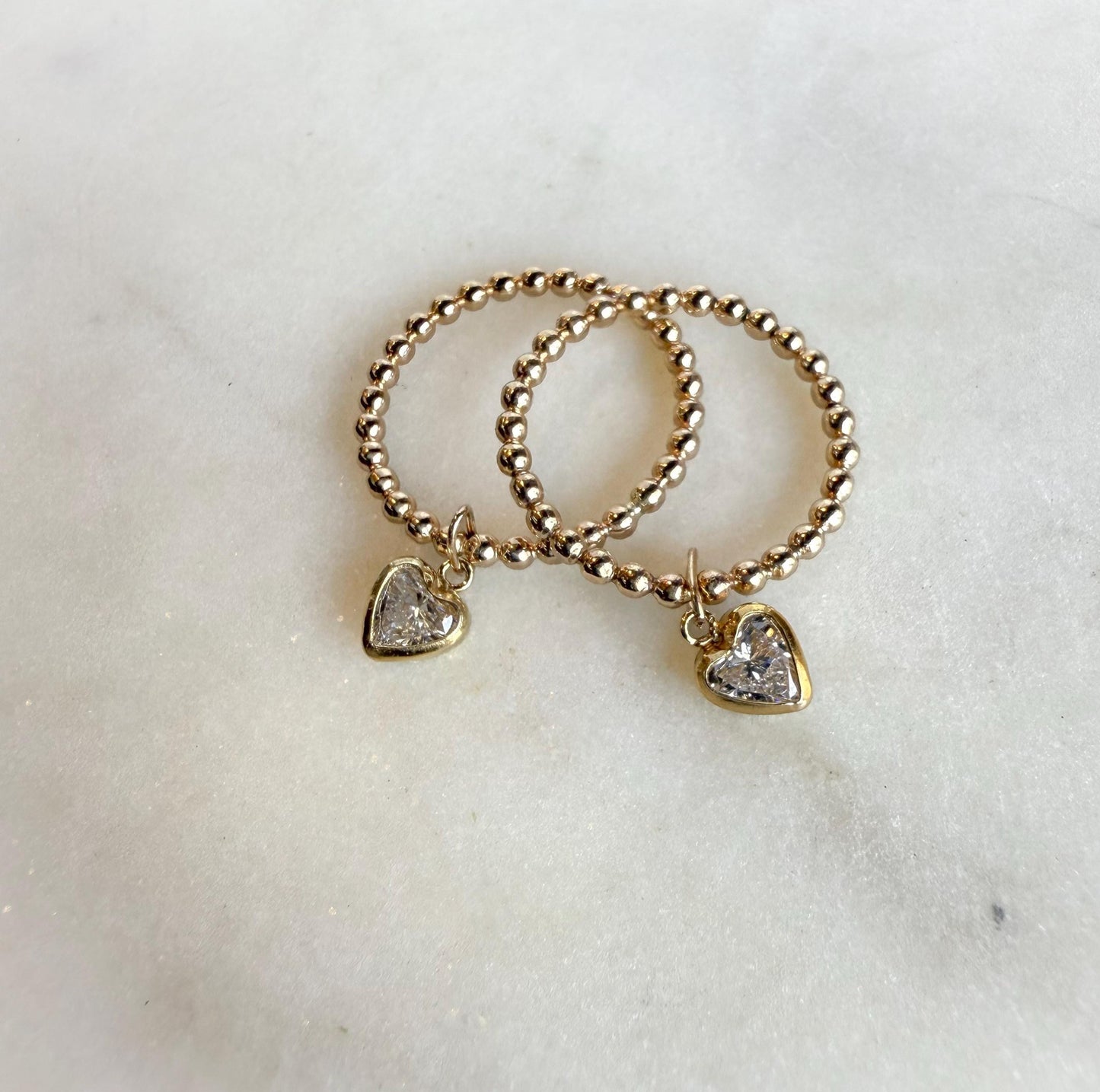 Belief Diamond Collection - Heart Lab Diamond Ring: Dainty Gold Filled Beaded Band Minimal Diamond Promise Ring