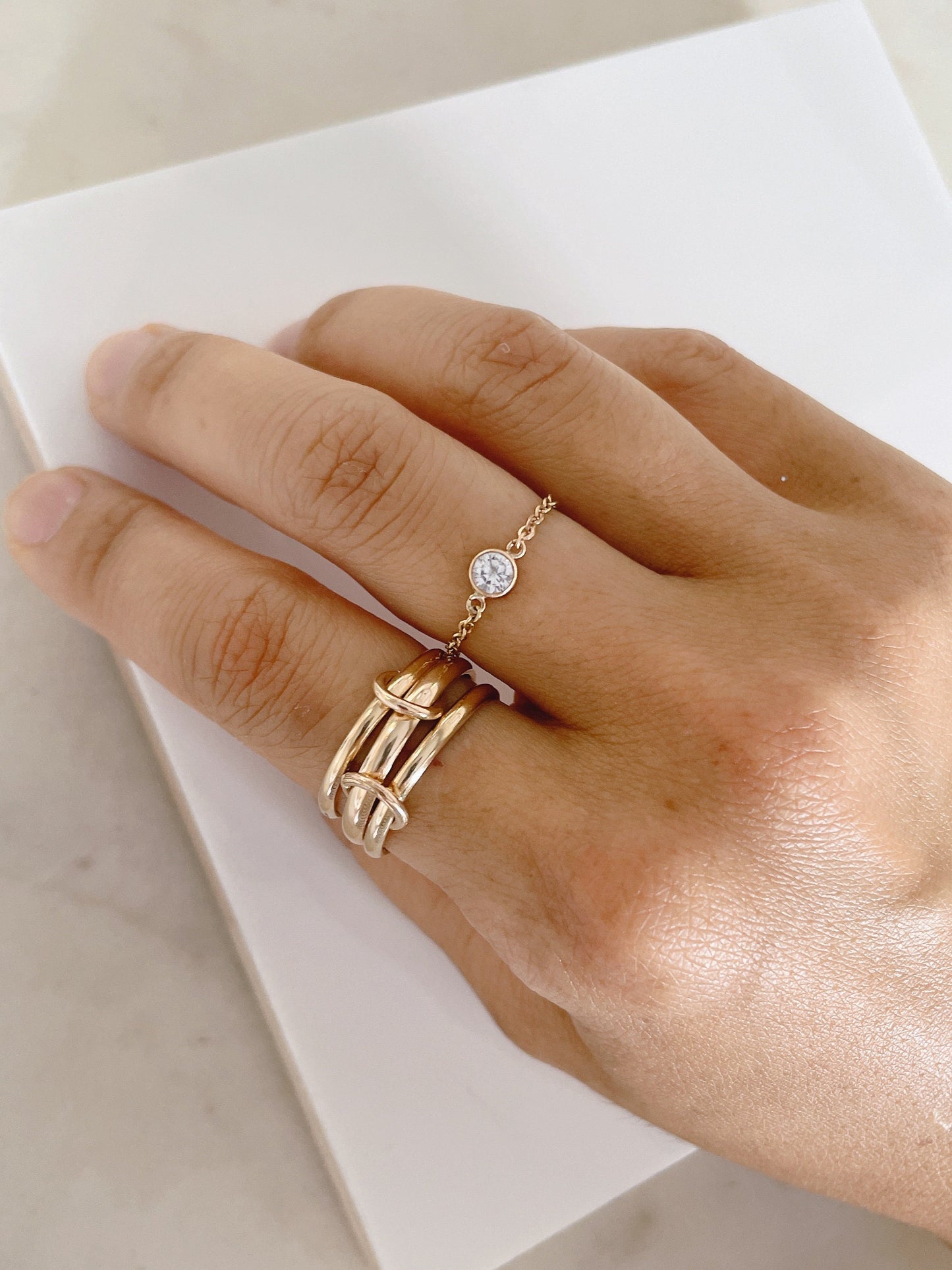 14KGF Gold Connected Ring: Chunky Statement Jewelry (R6)