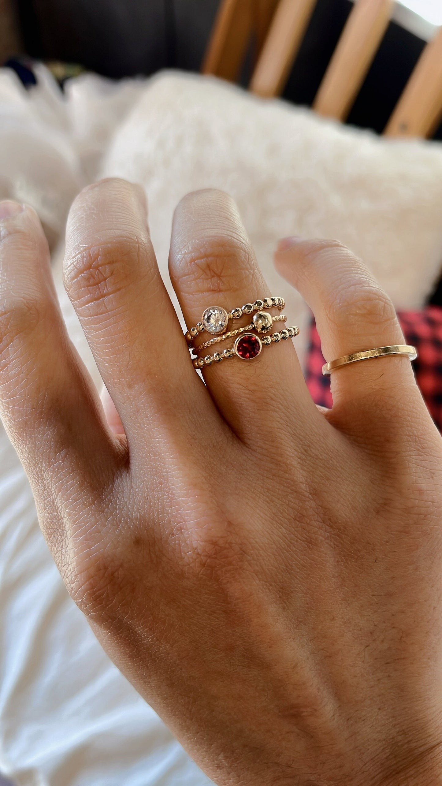 14K Gold Filled Garnet Ring Set: Stackable CZ Stone Rings