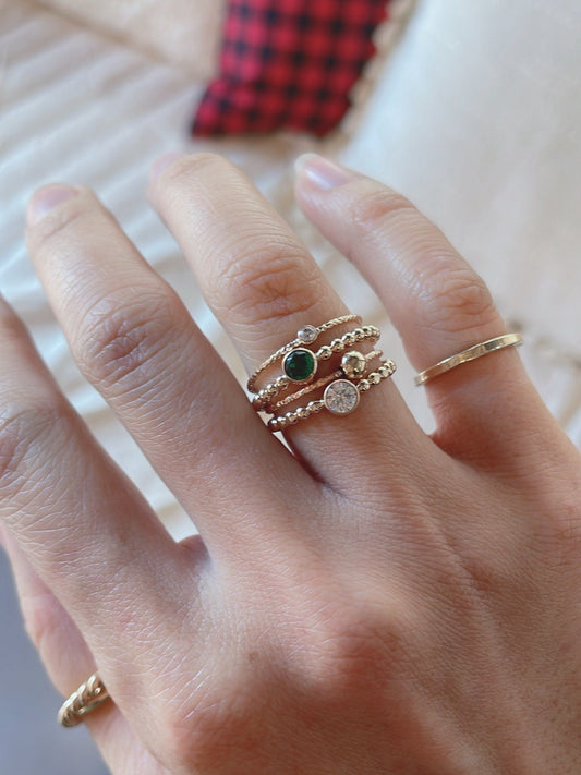 14K Gold Filled Ring Set: Lab Emerald & CZ Stackable Rings