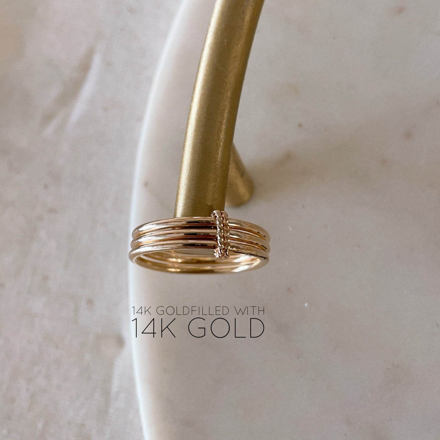 14KGF Gold Triple Band Rings, Gold Filled stackable ring, Heavy Gold Ring, Soldered with 14k solid gold. 1/20 14K Stamped (R22)