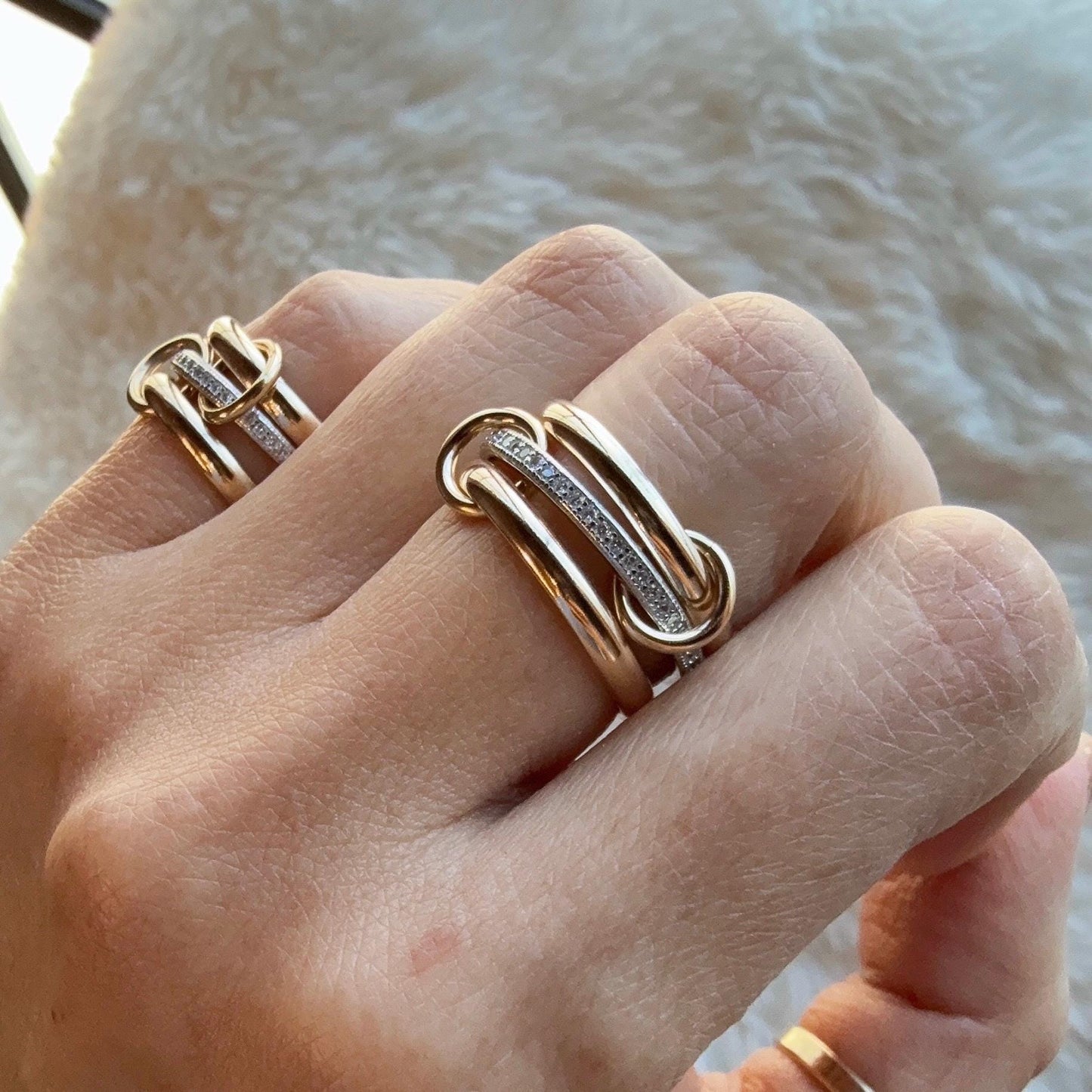 14KGF Gold Filled Interlocking Ring Set: Sterling Silver Eternity Band (R1)