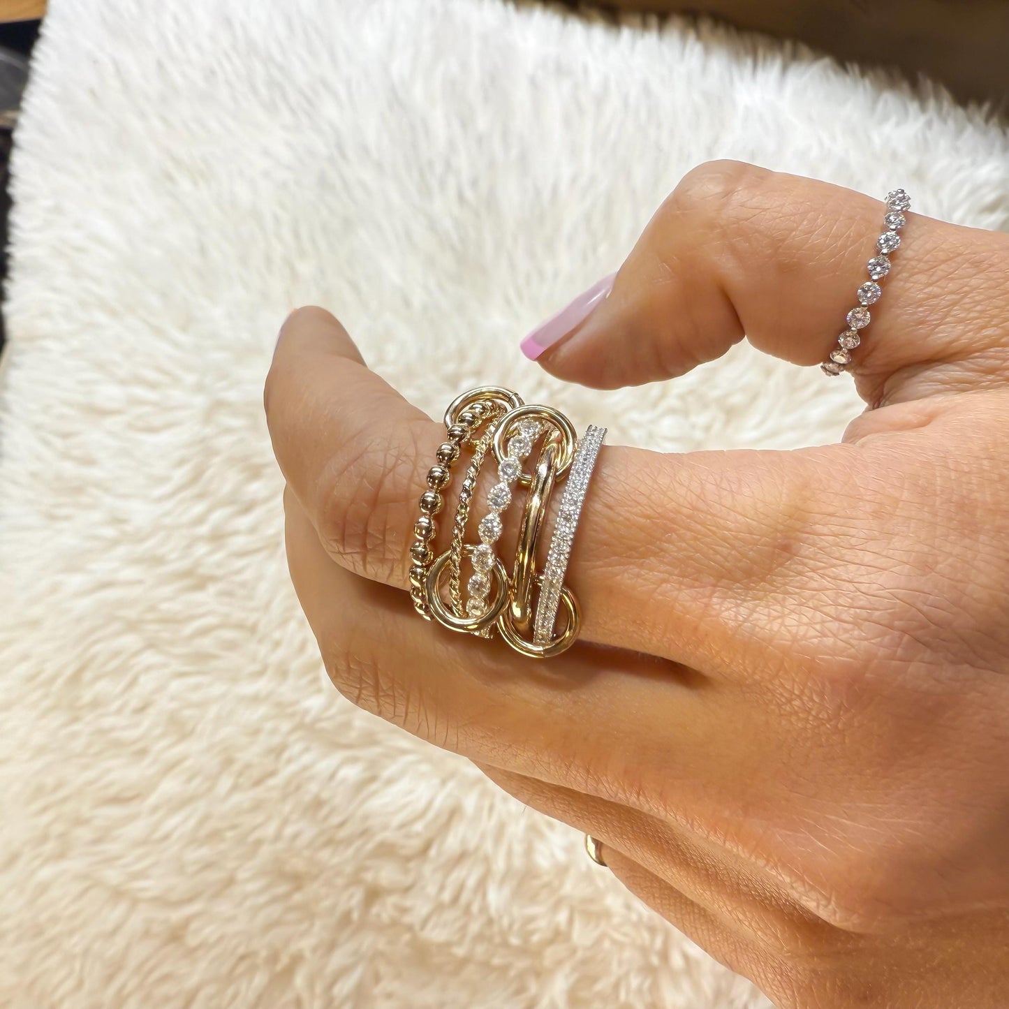 14KGF Gold  Eternity Multi Link Connected Ring, Two Tone Connected Rings (R51)