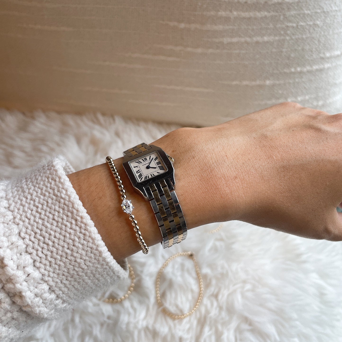Belief Diamond Collection - 14K Gold Filled Lab Diamond Bracelet: Beaded Solitaire, D-E VVS