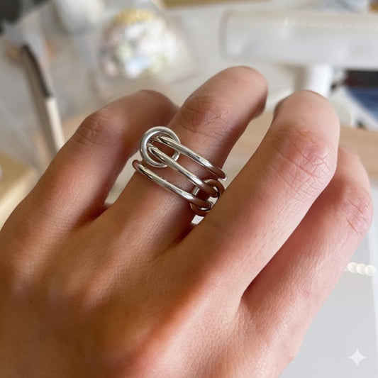 925 Sterling Silver Connected Ring: 14KGF Gold and Sterling Silver Stacking Ring (R13S)